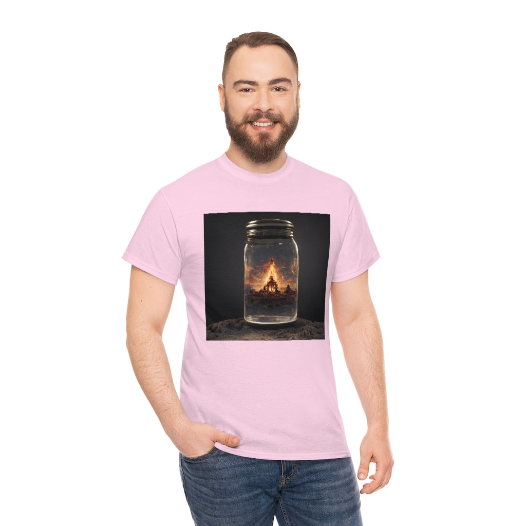 glass_jar_with_burning_man_temple_inside_black_rock_city - Unisex Heavy Cotton Tee