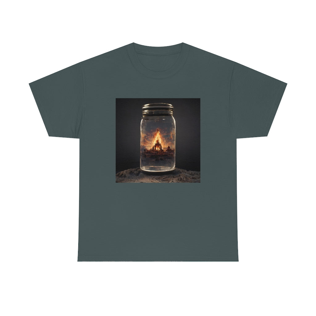 glass_jar_with_burning_man_temple_inside_black_rock_city - Unisex Heavy Cotton Tee