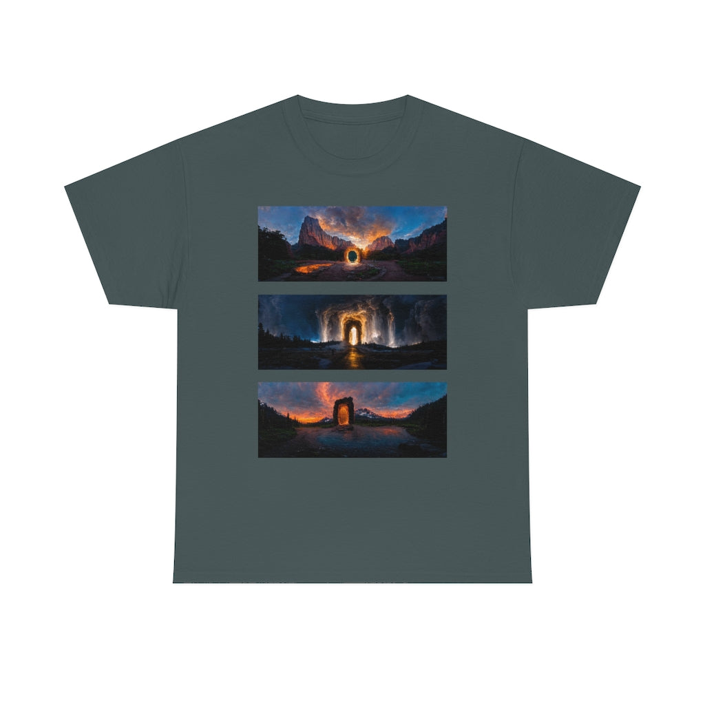 wide_angle_photo_of_a_magical_portal_in_(zion, yellowstone, ranier) - Unisex Heavy Cotton Tee