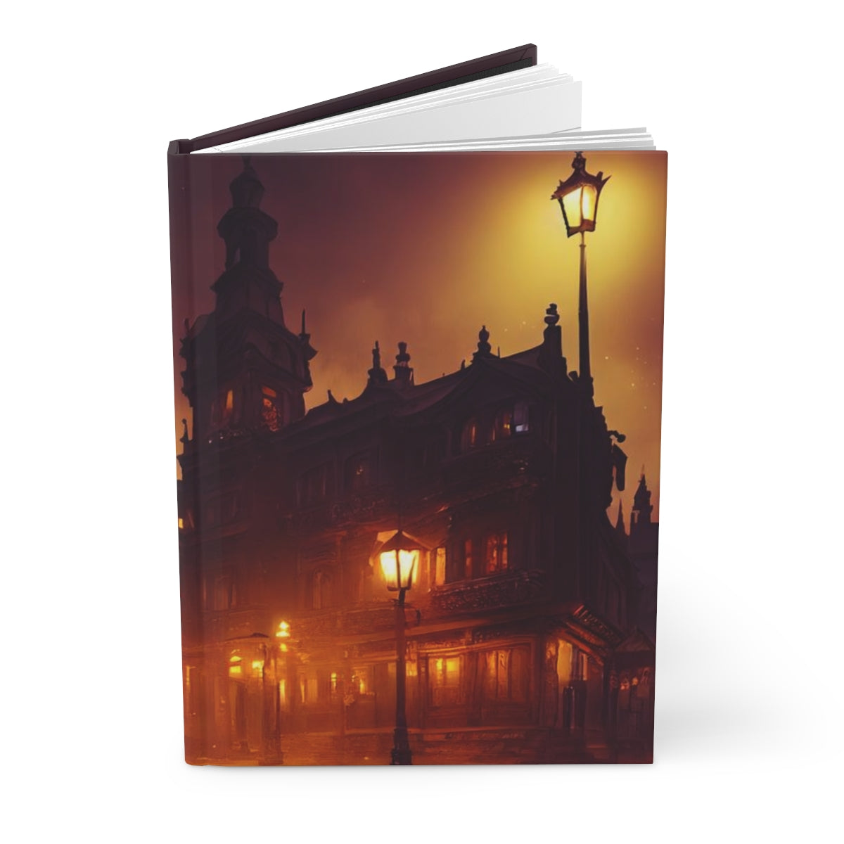 fantasy scene, old victorian city, many details, dark fantasy, sparkle, lights, Grimdark, ornate, Intricate details, unreal engine, 8k - Hardcover Journal Matte