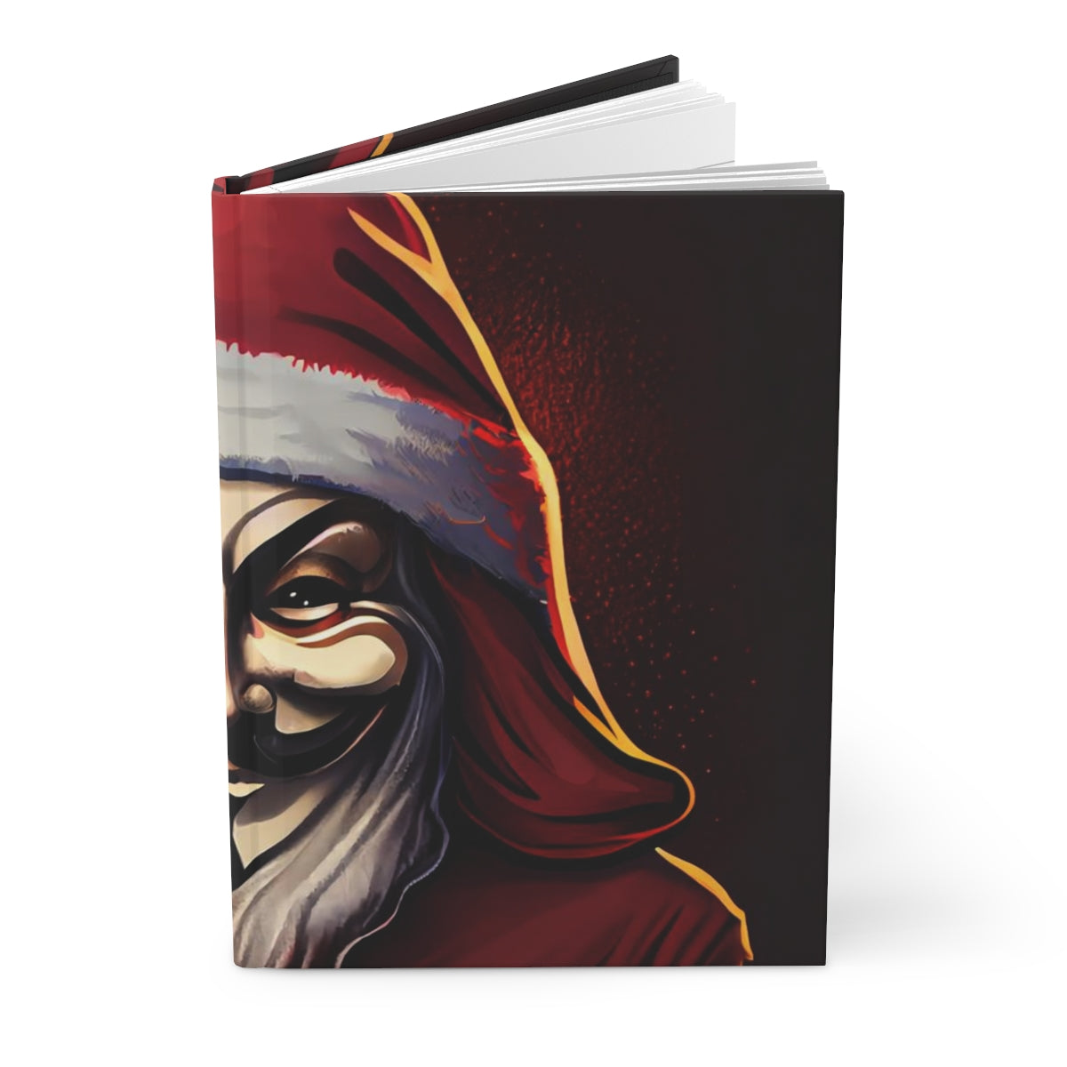 tshirt design, santa in a guy fawkes mask - Hardcover Journal Matte