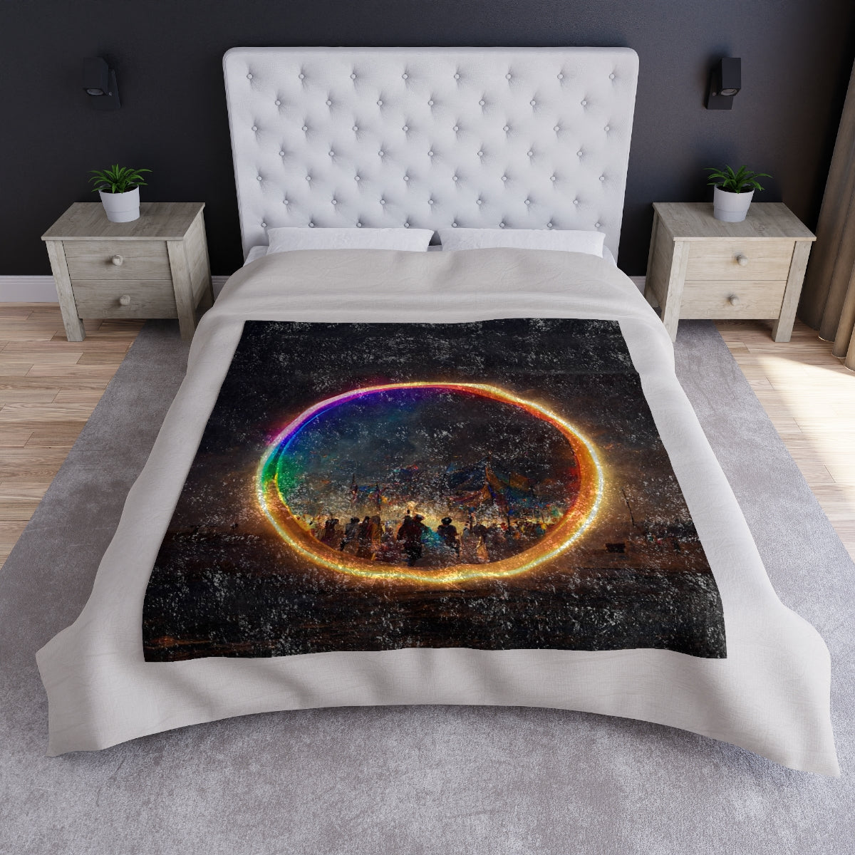 a bright rainbow circle of magic at burning man, cinematic, realistic, intricate detail, finely detailed, small details, extra detail, photorealistic - Crushed Velvet Blanket