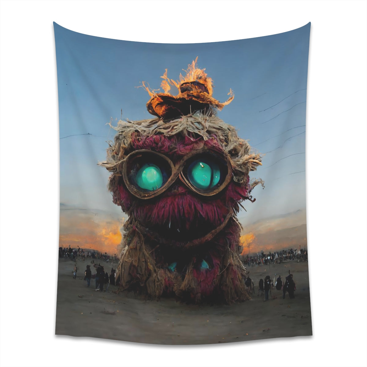 giant muppet monster rampaging at burning man - Indoor Wall Tapestries