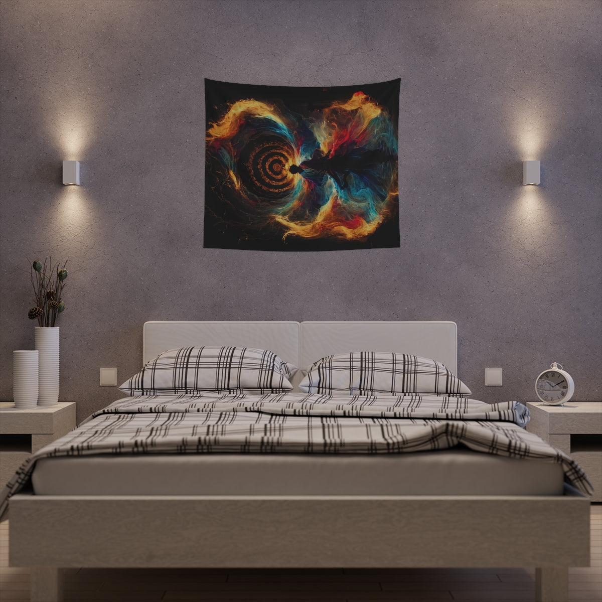 god of psychedelics dancing in a vortex made of fire - Indoor Wall Tapestries