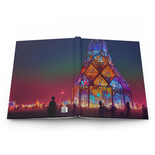 stained glass cathedral at burning man at night - Hardcover Journal Matte