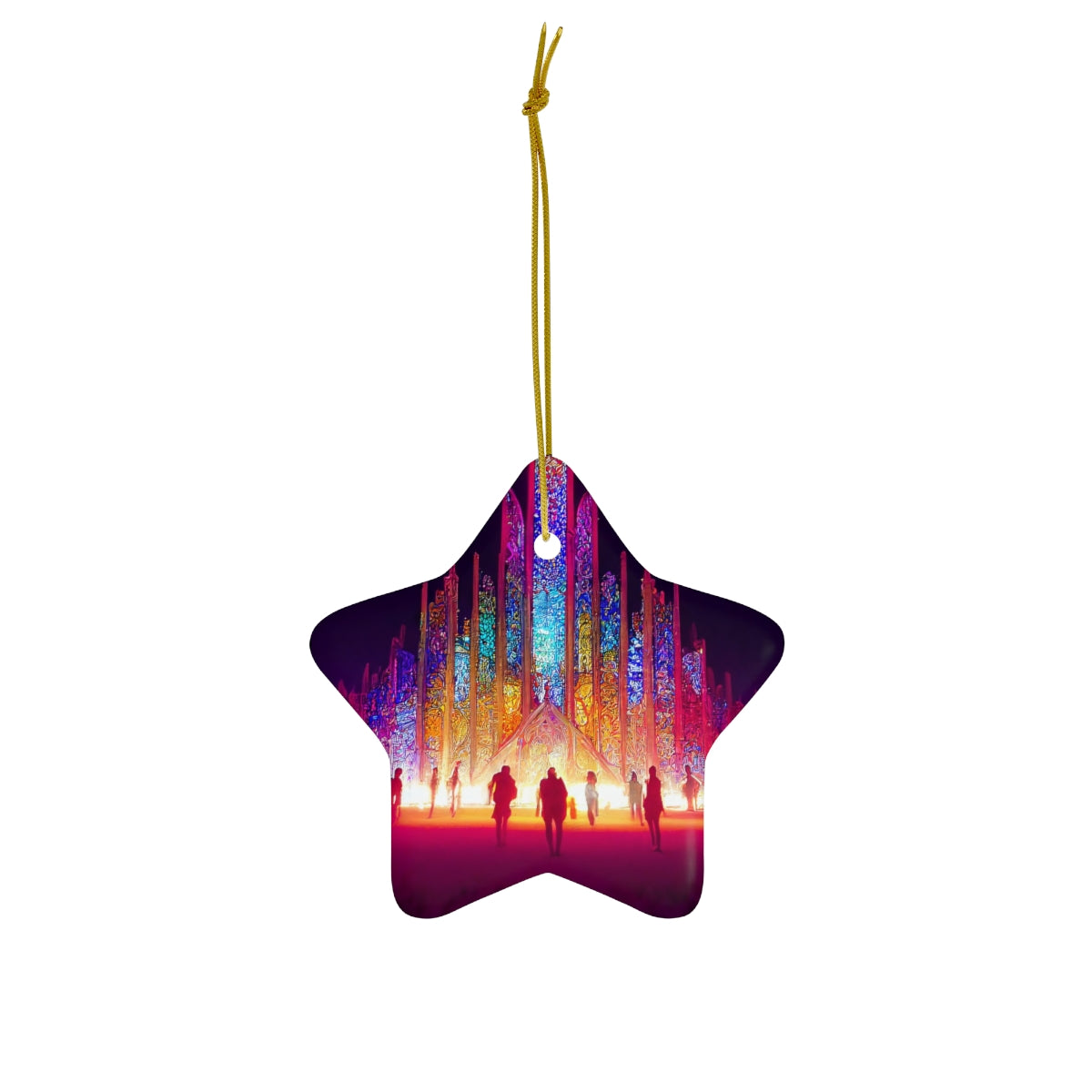 stained glass cathedral at burning man at night - Ceramic Ornament, 4 Shapes