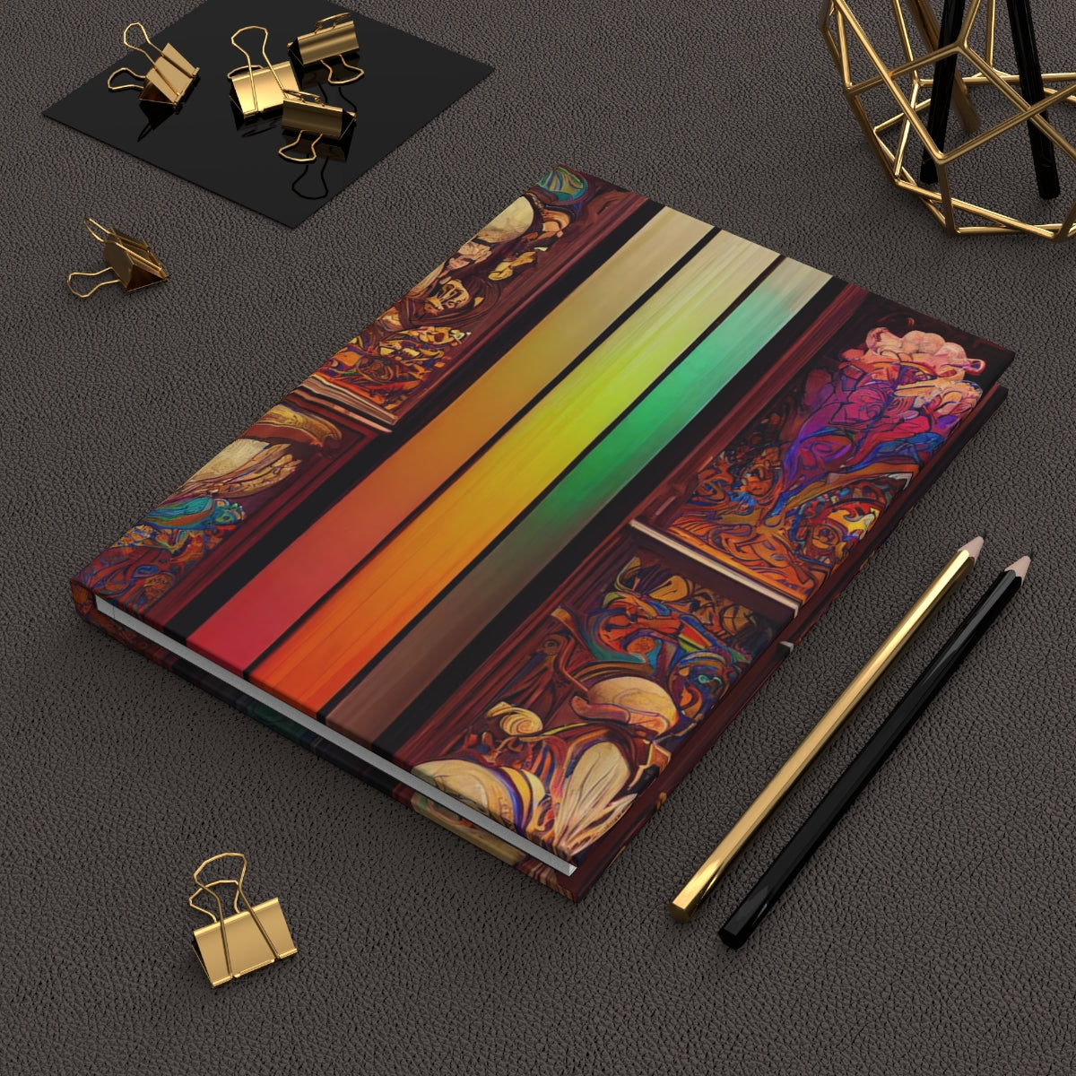 art nouveau library, intricate, rainbow colors, vibrant - Hardcover Journal Matte