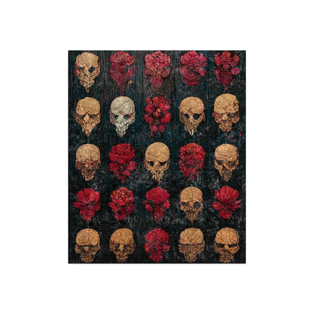 tiling_pattern_on_wood_panel_of_small_skulls_and_vivid_roses - Crushed Velvet Blanket