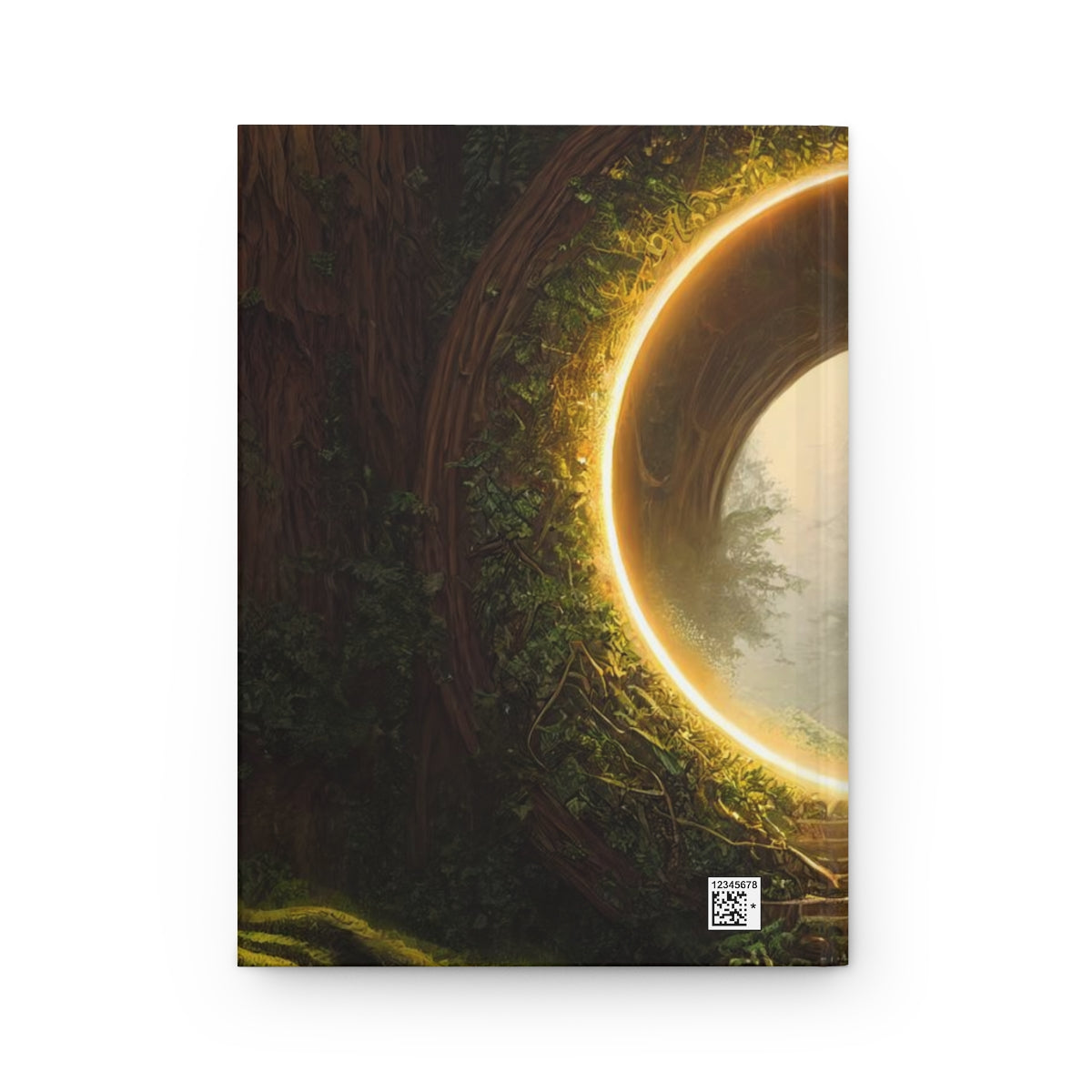 a majestic stargate covered in ivy, set in a redwood forest, golden hour, intricate details - Hardcover Journal Matte