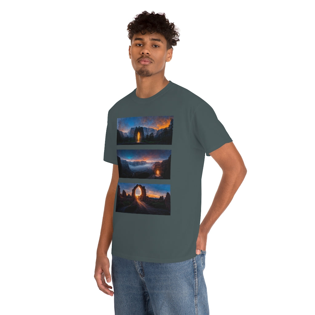 wide_angle_photo_of_a_magical_portal_in_(yosemite_valley, the_grand_canyon, arches_national_park) - Unisex Heavy Cotton Tee