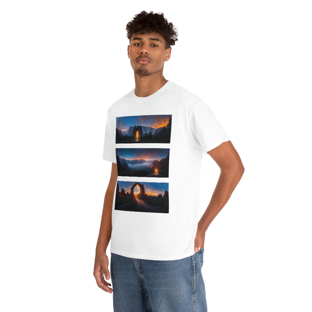 wide_angle_photo_of_a_magical_portal_in_(yosemite_valley, the_grand_canyon, arches_national_park) - Unisex Heavy Cotton Tee