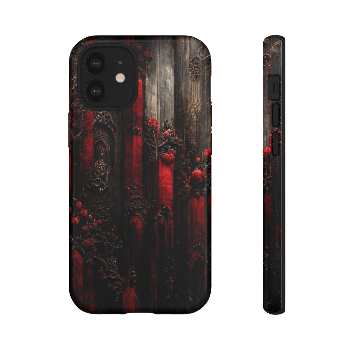 phone case - wall paper texture of red and black gothic painting octane rendering cinematic wooden detailed design frame