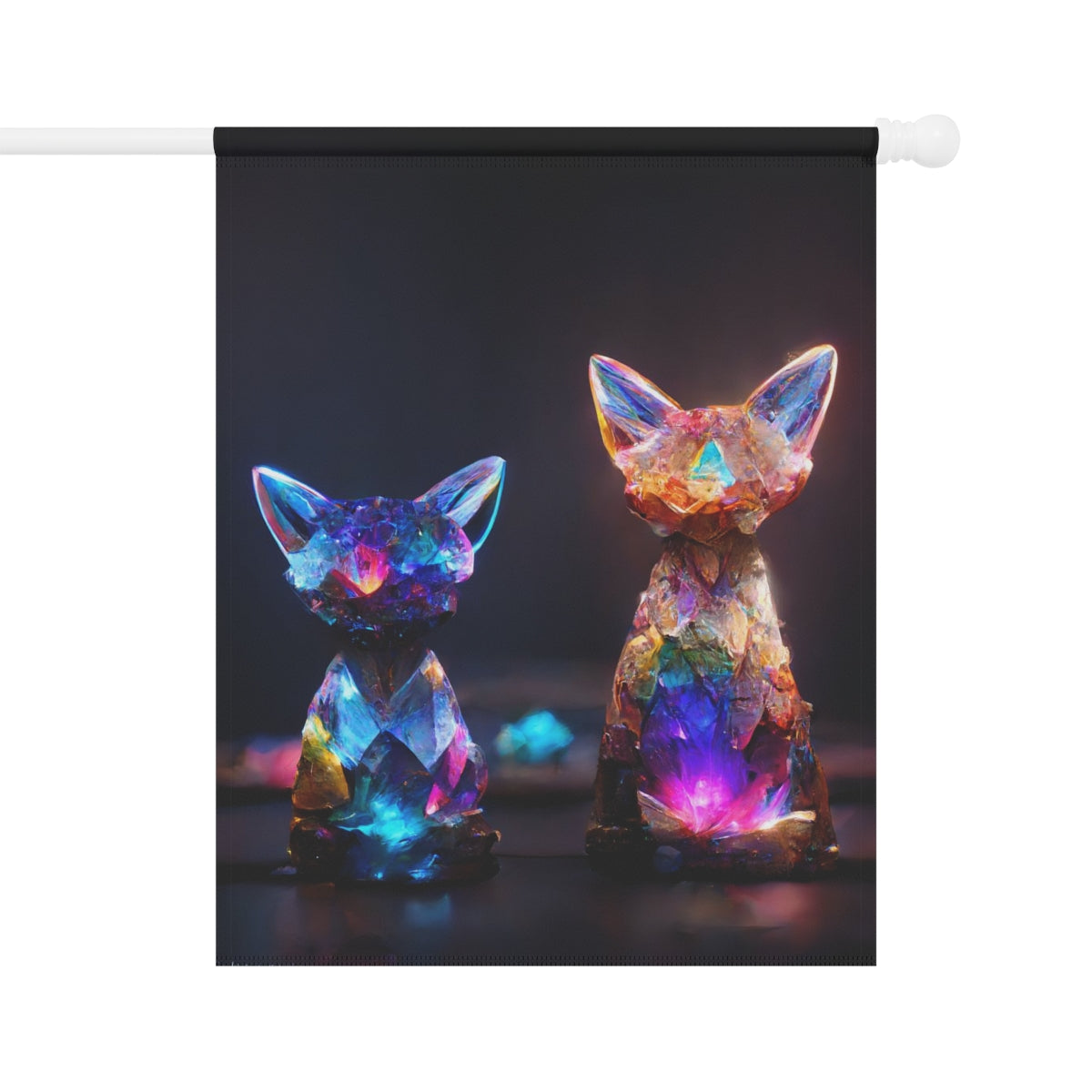 multicolored crystal fox and cat statues, magical, light background