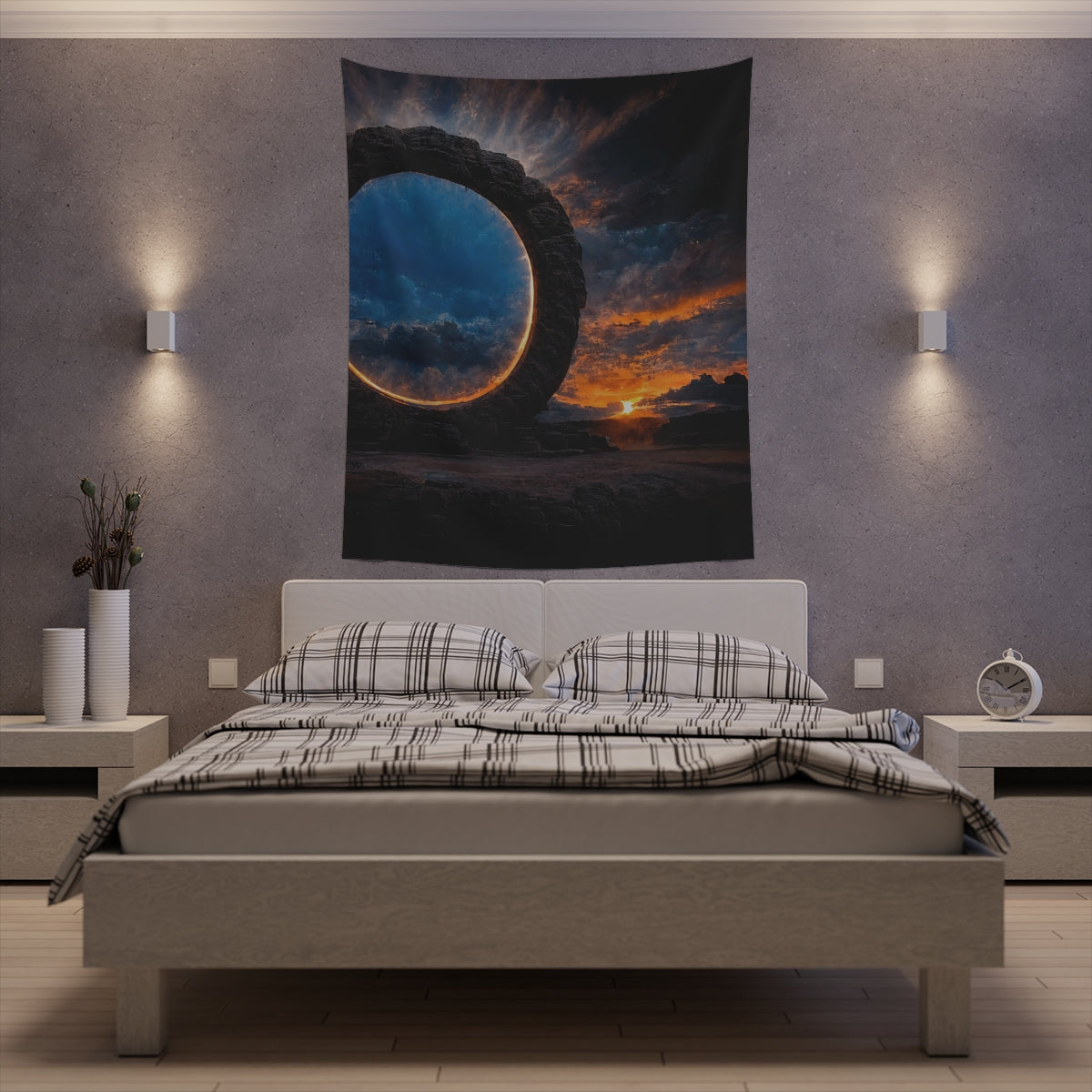 sunset stargate made of stone that form a circle - Indoor Wall Tapestries