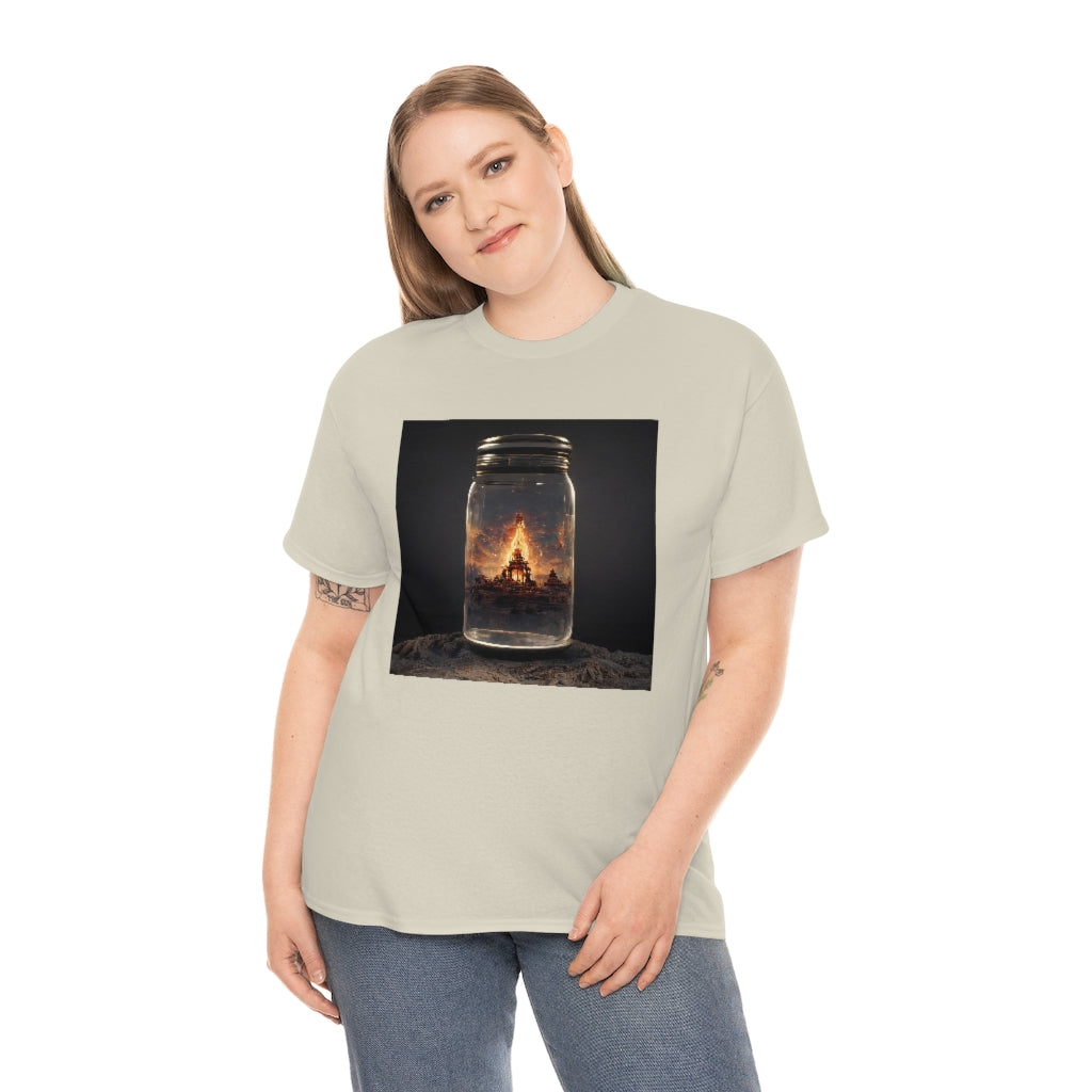 glass_jar_with_burning_man_temple_inside_black_rock_city - Unisex Heavy Cotton Tee