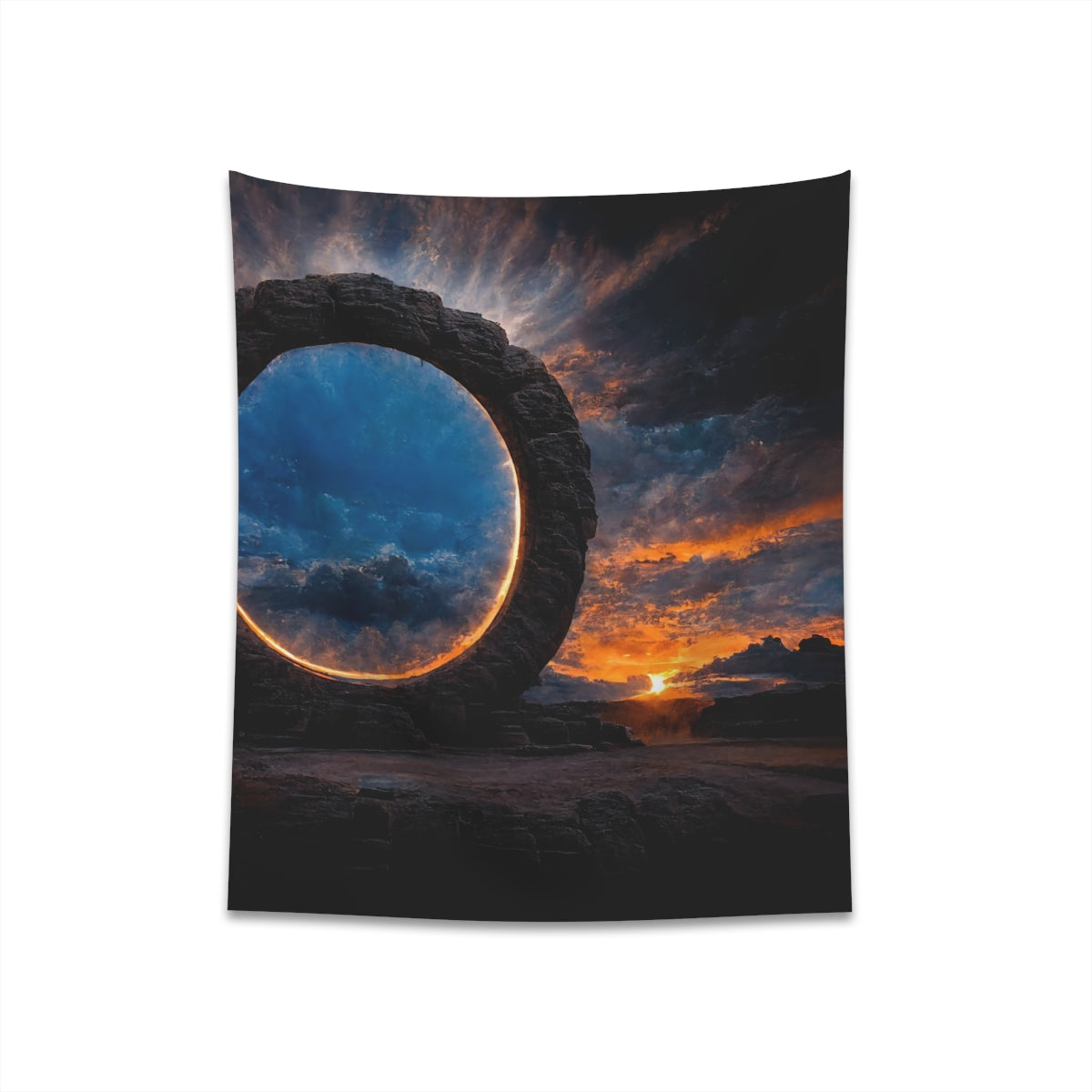 sunset stargate made of stone that form a circle - Indoor Wall Tapestries