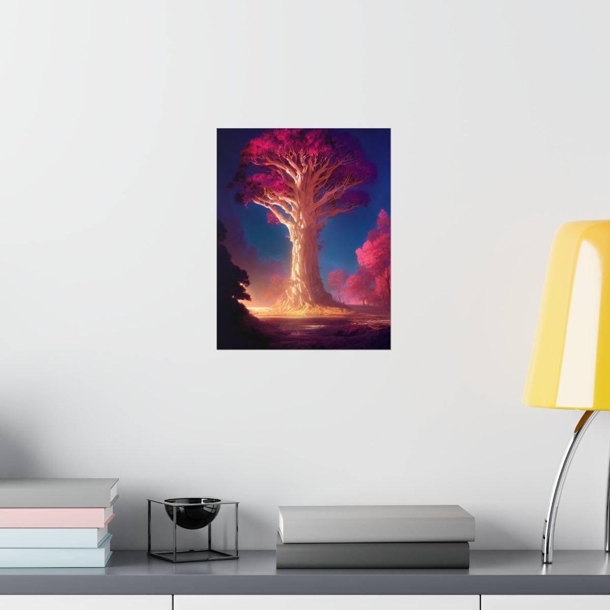 Premium Matte vertical posters - gate to a psychedelic realm, giant tree, light, highly detailed, immersive, volumetric light, detailed concept art