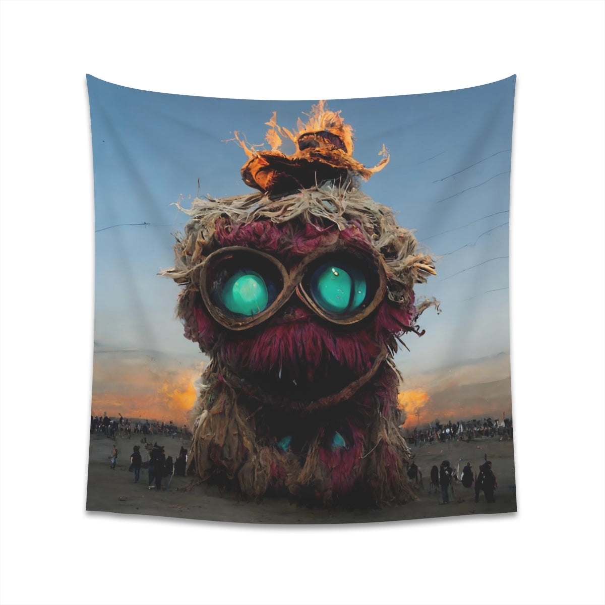 giant muppet monster rampaging at burning man - Indoor Wall Tapestries