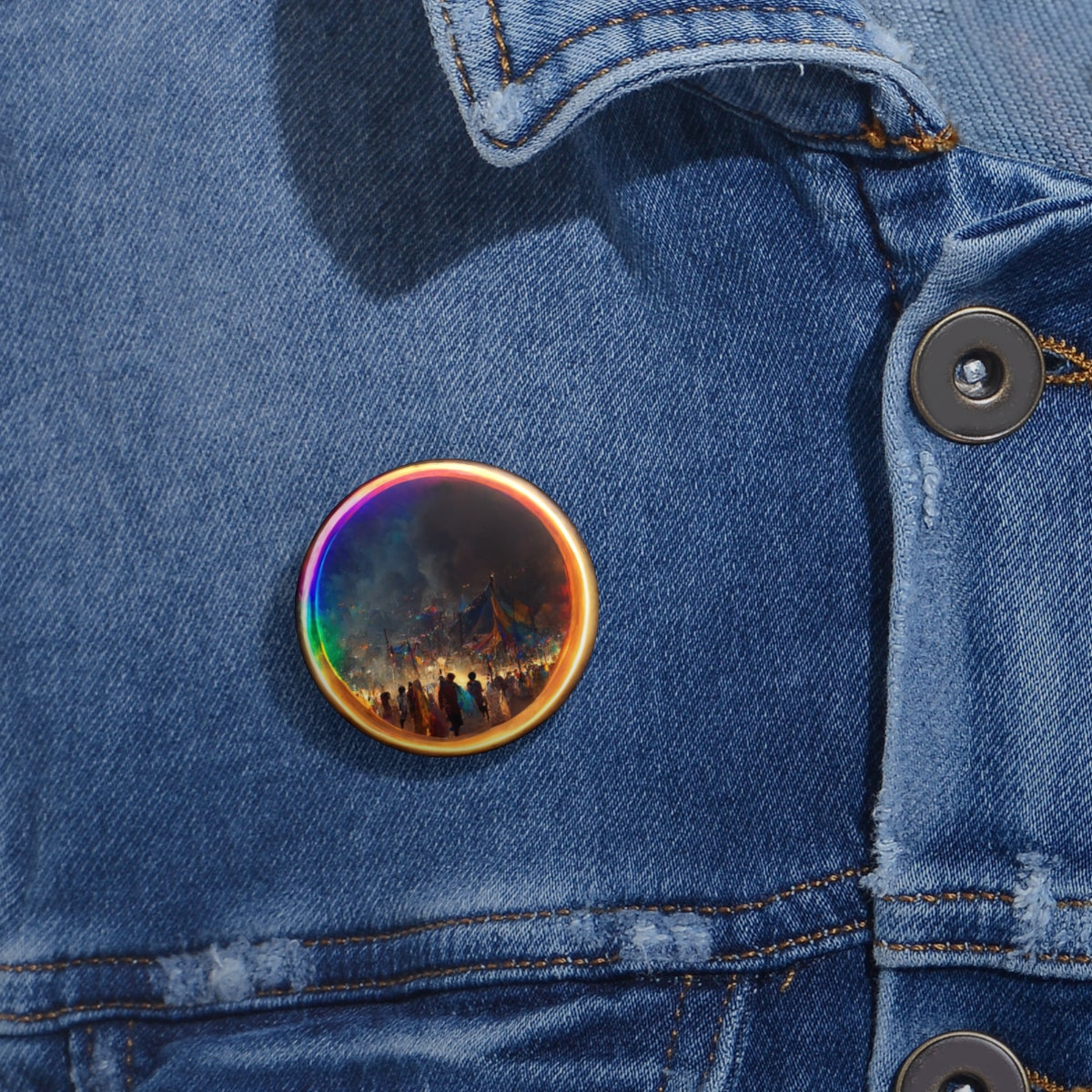 a bright rainbow circle of magic at burning man, cinematic, realistic, intricate detail, finely detailed, small details, extra detail, photorealistic - Pin Buttons