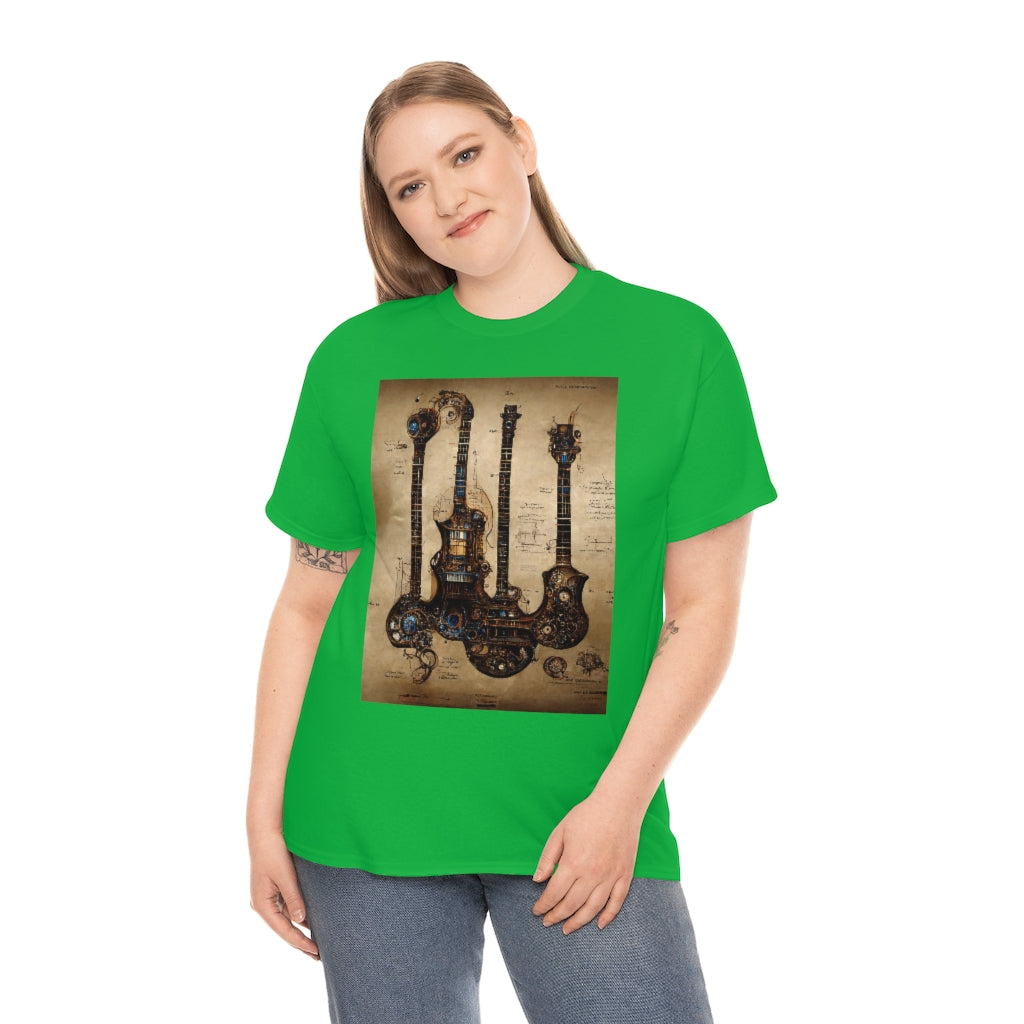 _blueprint_of_a_steampunk_guitar_concept_art - Unisex Heavy Cotton Tee