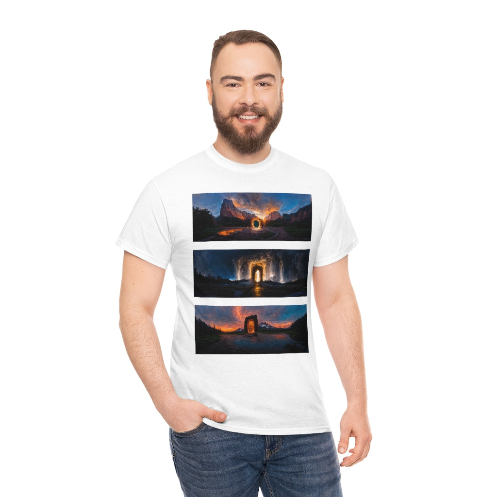 wide_angle_photo_of_a_magical_portal_in_(zion, yellowstone, ranier) - Unisex Heavy Cotton Tee