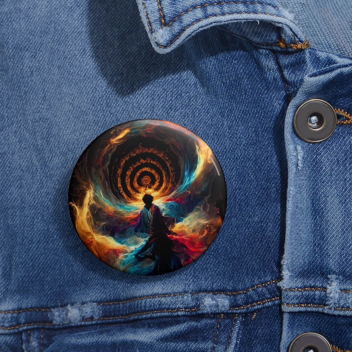 Pin Buttons - god of psychedelics dancing in a vortex made of fire