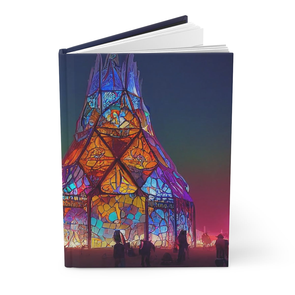 stained glass cathedral at burning man at night - Hardcover Journal Matte