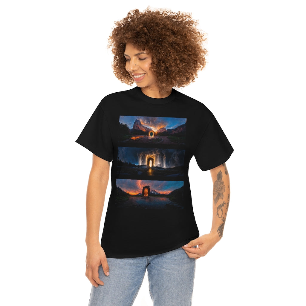 wide_angle_photo_of_a_magical_portal_in_(zion, yellowstone, ranier) - Unisex Heavy Cotton Tee