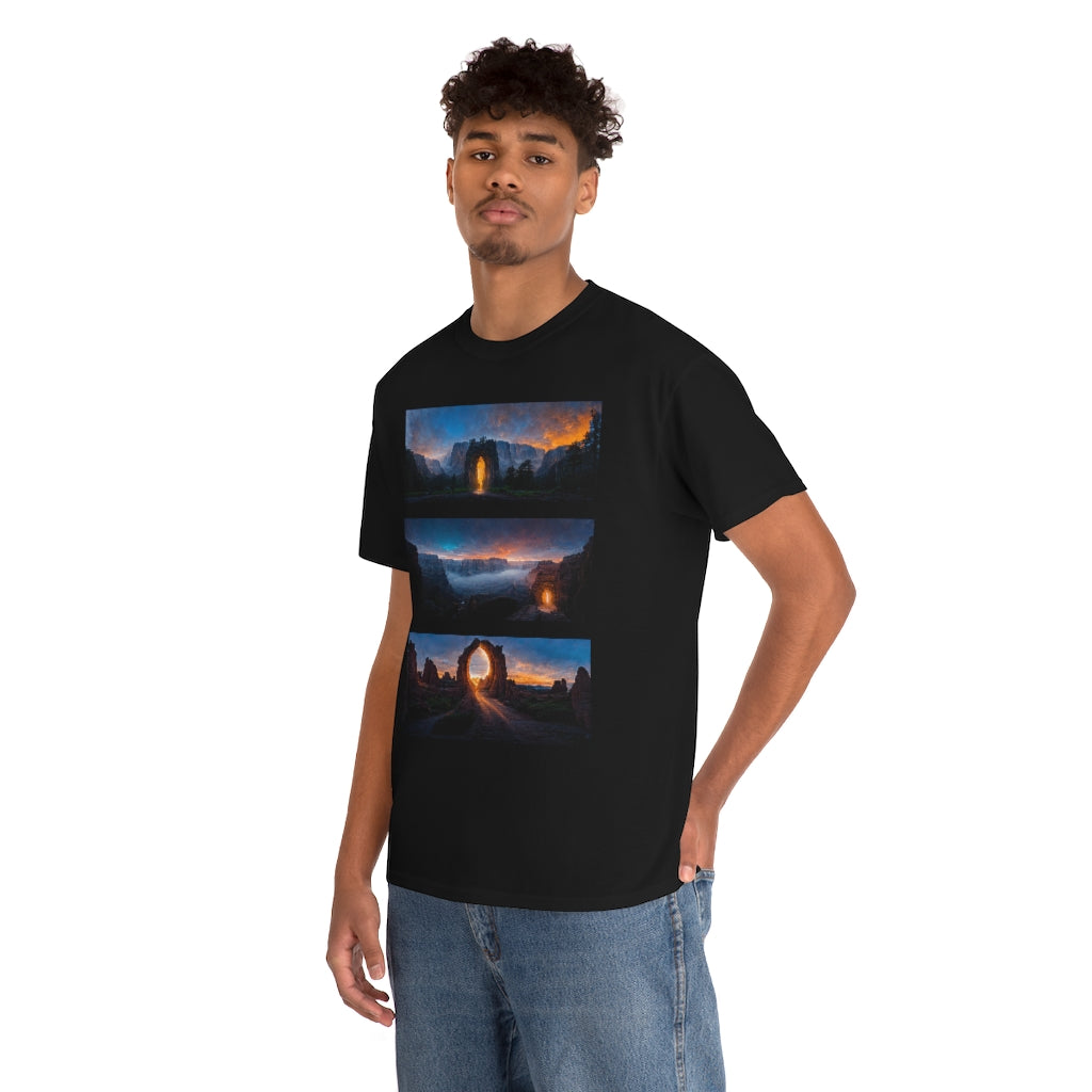 wide_angle_photo_of_a_magical_portal_in_(yosemite_valley, the_grand_canyon, arches_national_park) - Unisex Heavy Cotton Tee