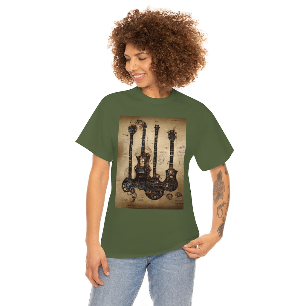 _blueprint_of_a_steampunk_guitar_concept_art - Unisex Heavy Cotton Tee