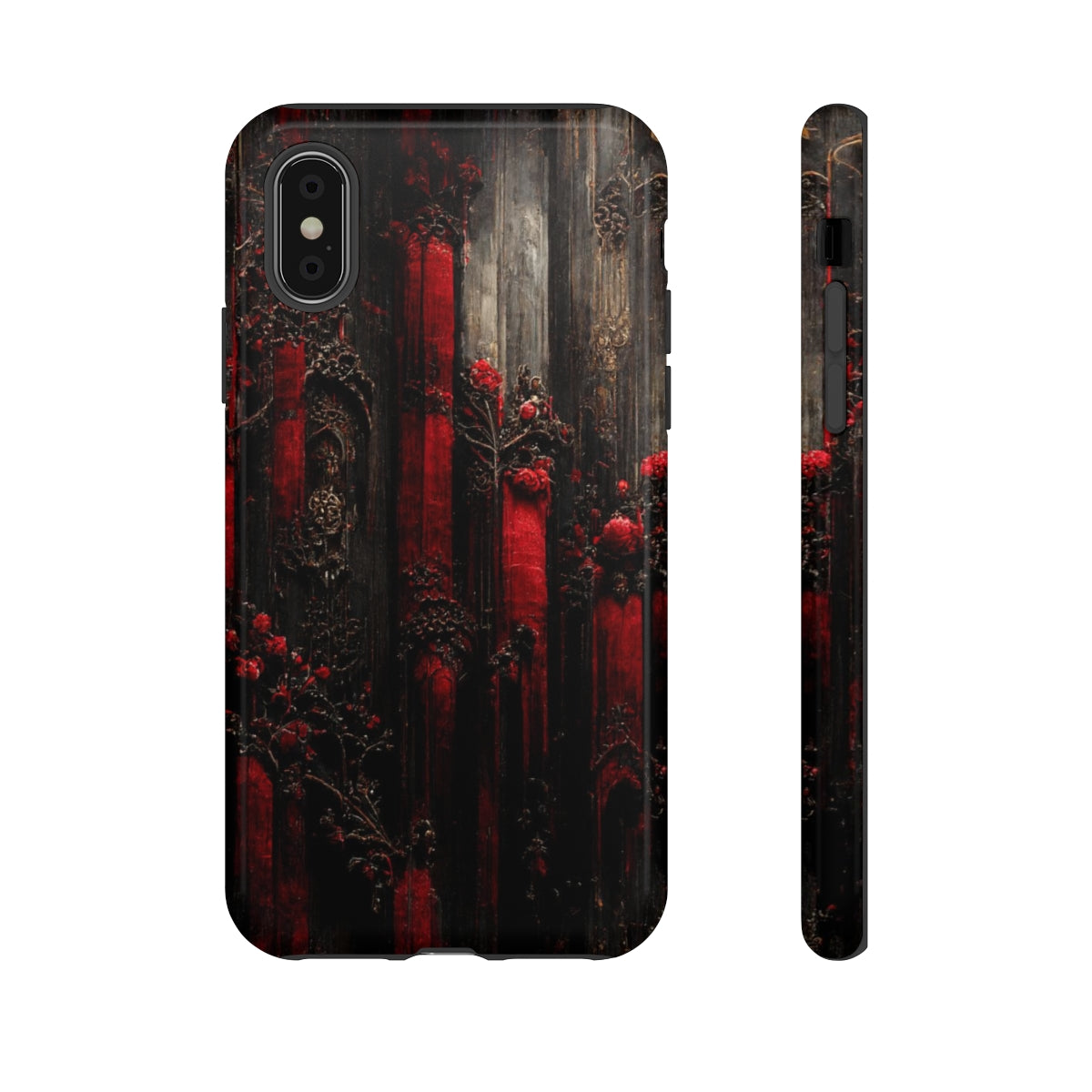 phone case - wall paper texture of red and black gothic painting octane rendering cinematic wooden detailed design frame