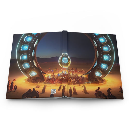 giant glowing circular fantasy stargate at burning man at night - Hardcover Journal Matte