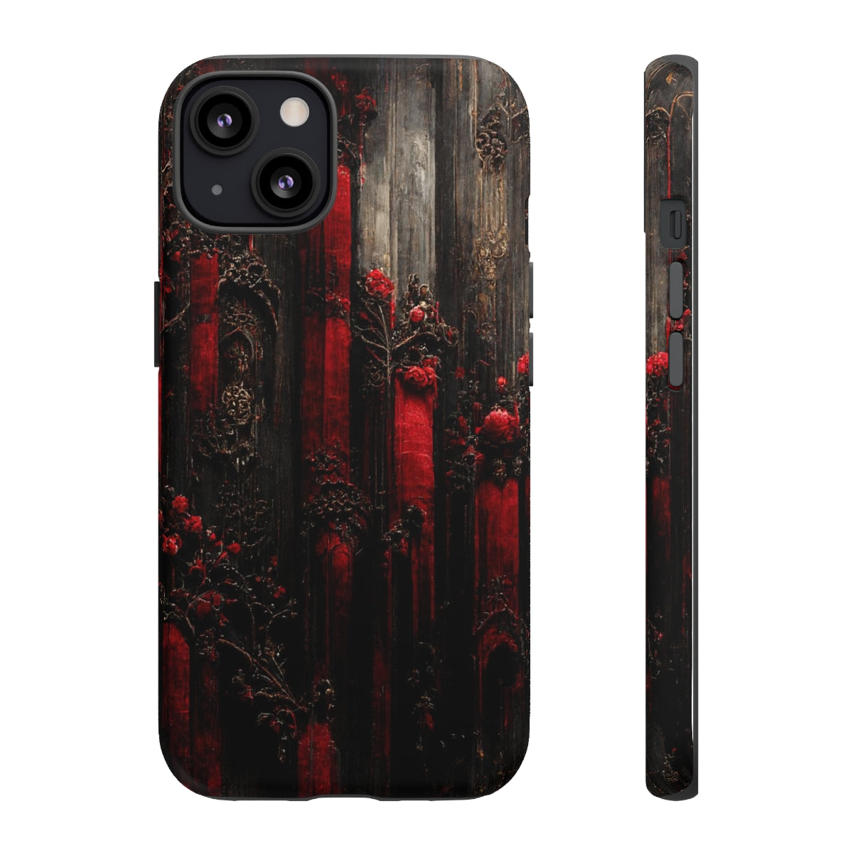 phone case - wall paper texture of red and black gothic painting octane rendering cinematic wooden detailed design frame