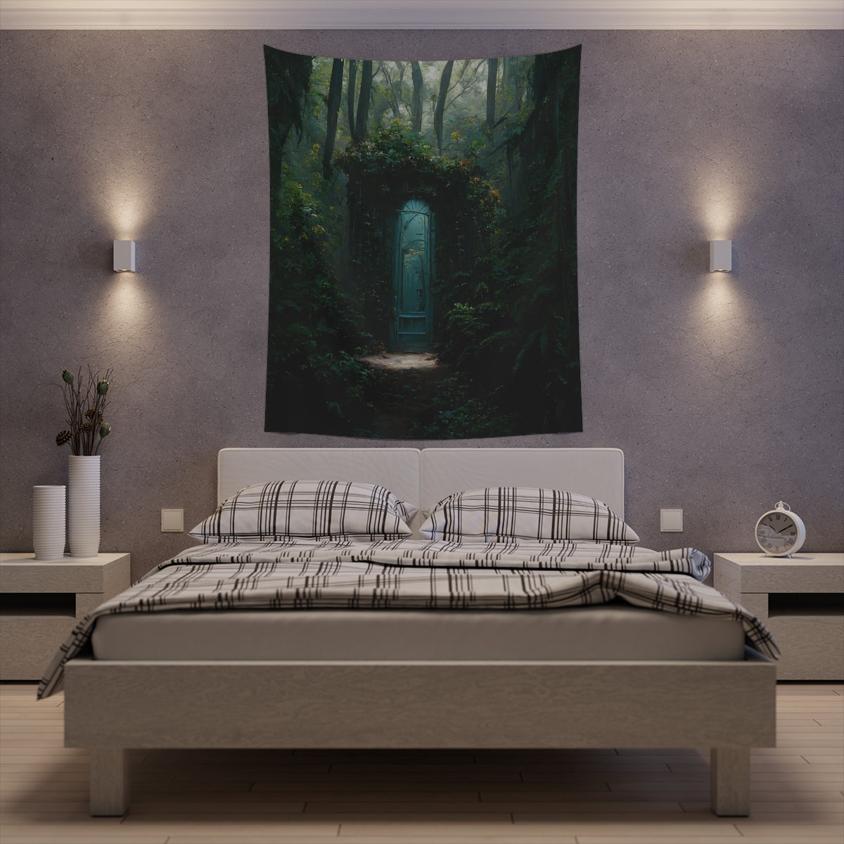 fantasy secret doorway to the feywild hidden in a lush forest environment - Indoor Wall Tapestries