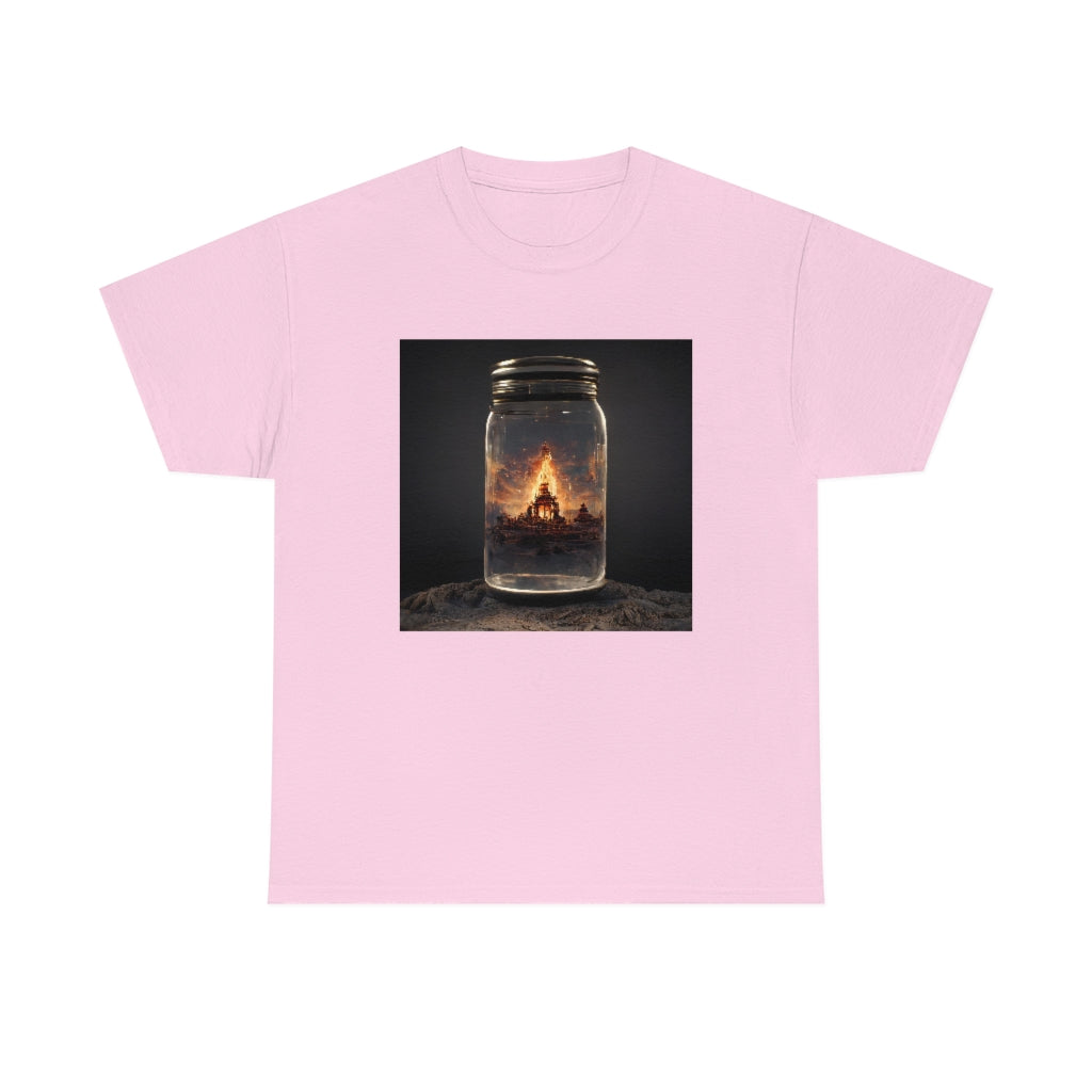 glass_jar_with_burning_man_temple_inside_black_rock_city - Unisex Heavy Cotton Tee