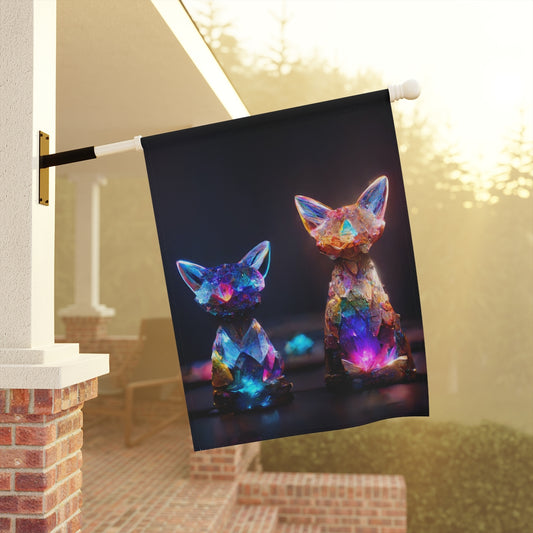 multicolored crystal fox and cat statues, magical, light background