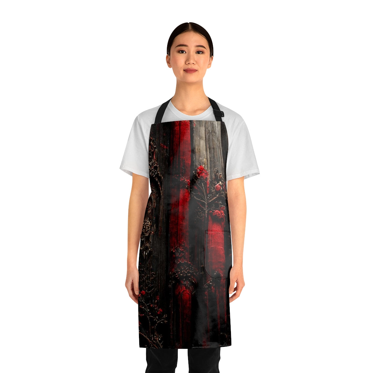 wall paper texture of red and black gothic painting octane rendering cinematic wooden detailed design frame 4 k - Apron