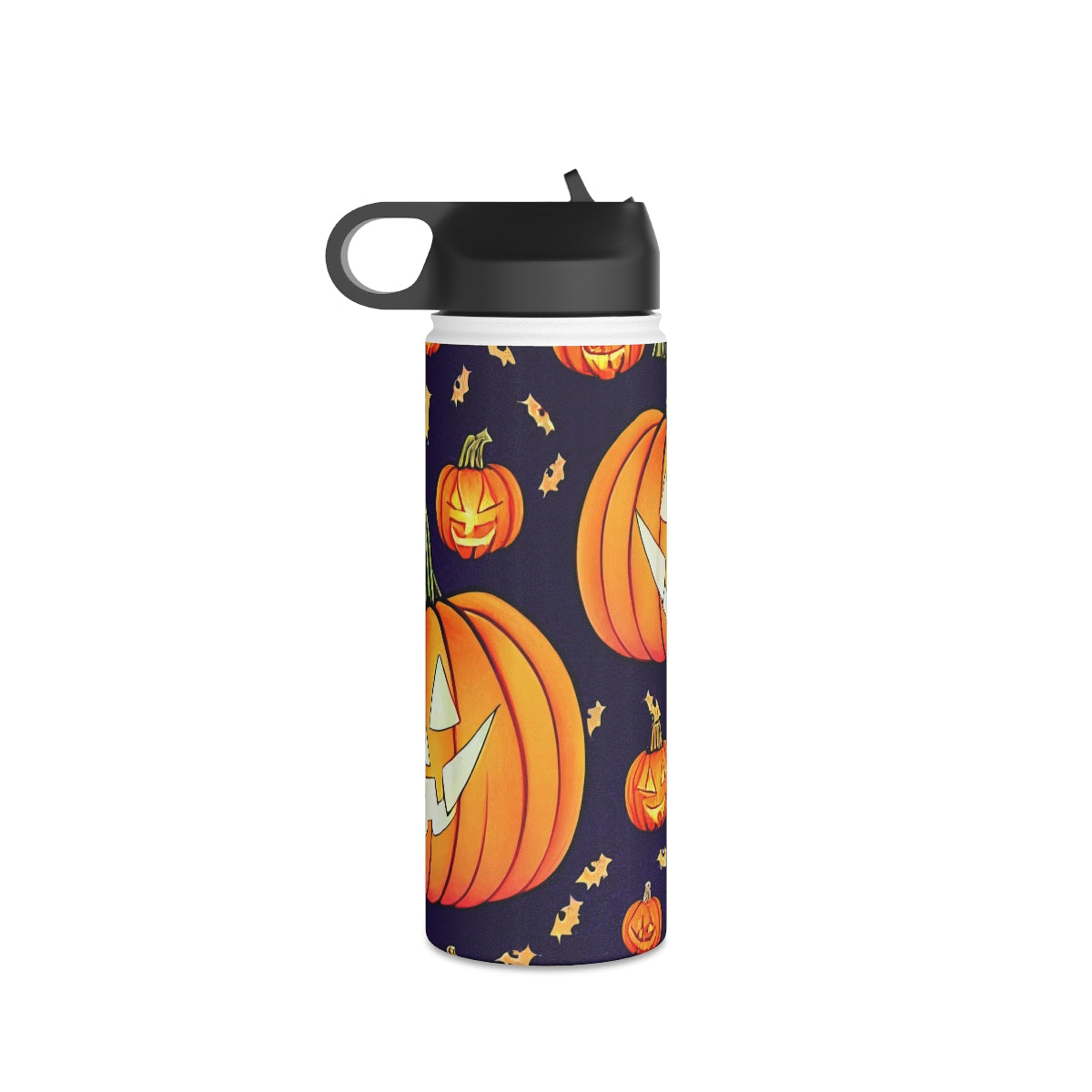 Stainless Steel Water Bottle, Standard Lid - Halloween wall art, Halloween decor, cat bat vampire witch ghost pumpkin, repeating seamless pattern , in the style of alphonse mucha