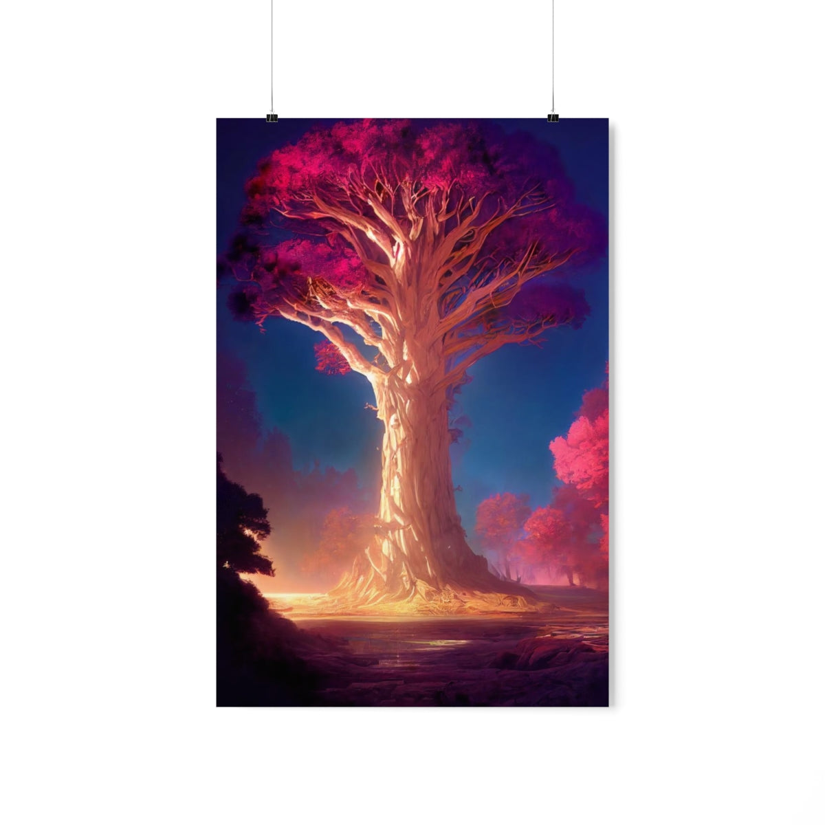 Premium Matte vertical posters - gate to a psychedelic realm, giant tree, light, highly detailed, immersive, volumetric light, detailed concept art