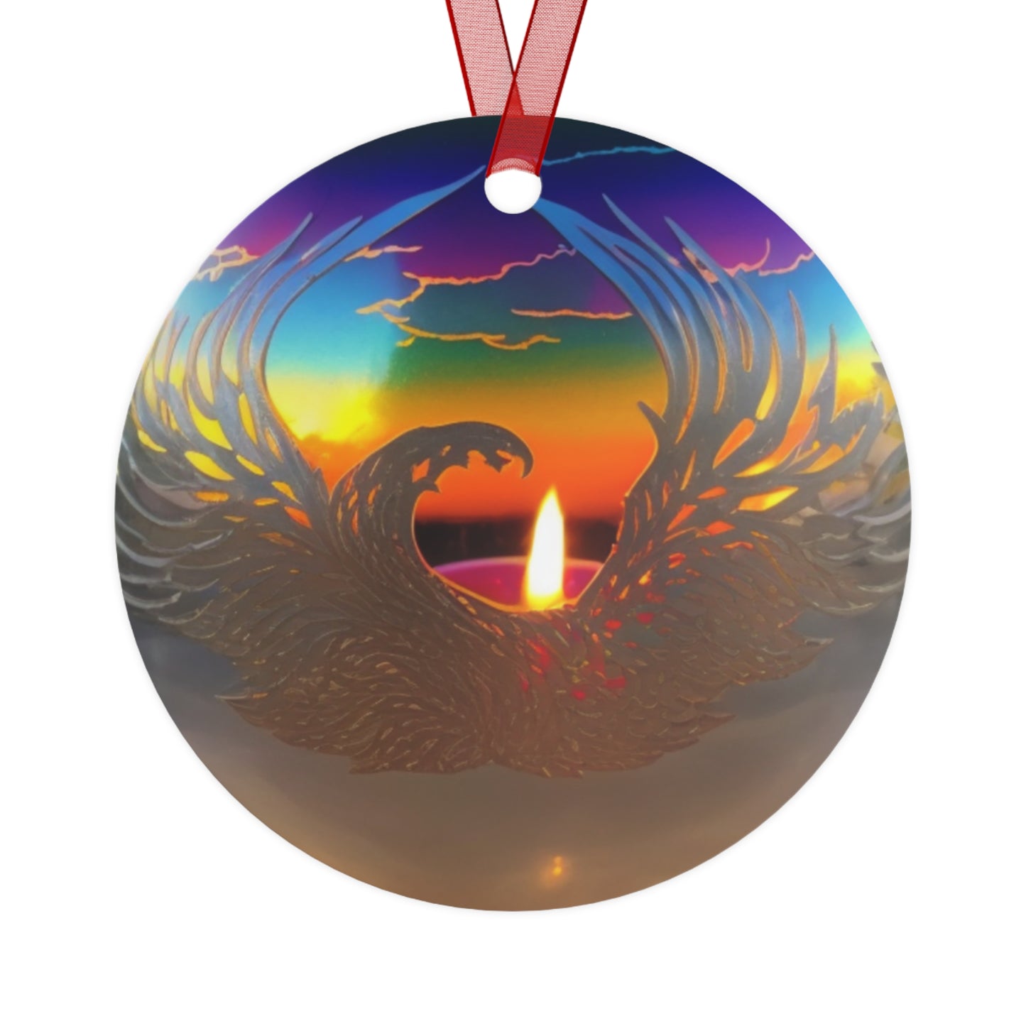 The Teafaerie: A photograph of a translucent iridescent glass sphere like a glass christmas bauble with a candle inside.  - Metal Ornaments