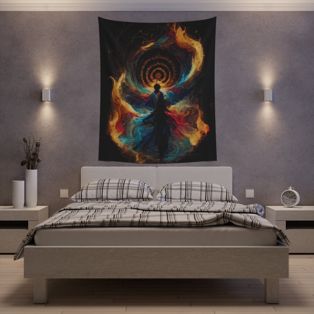 god of psychedelics dancing in a vortex made of fire - Indoor Wall Tapestries