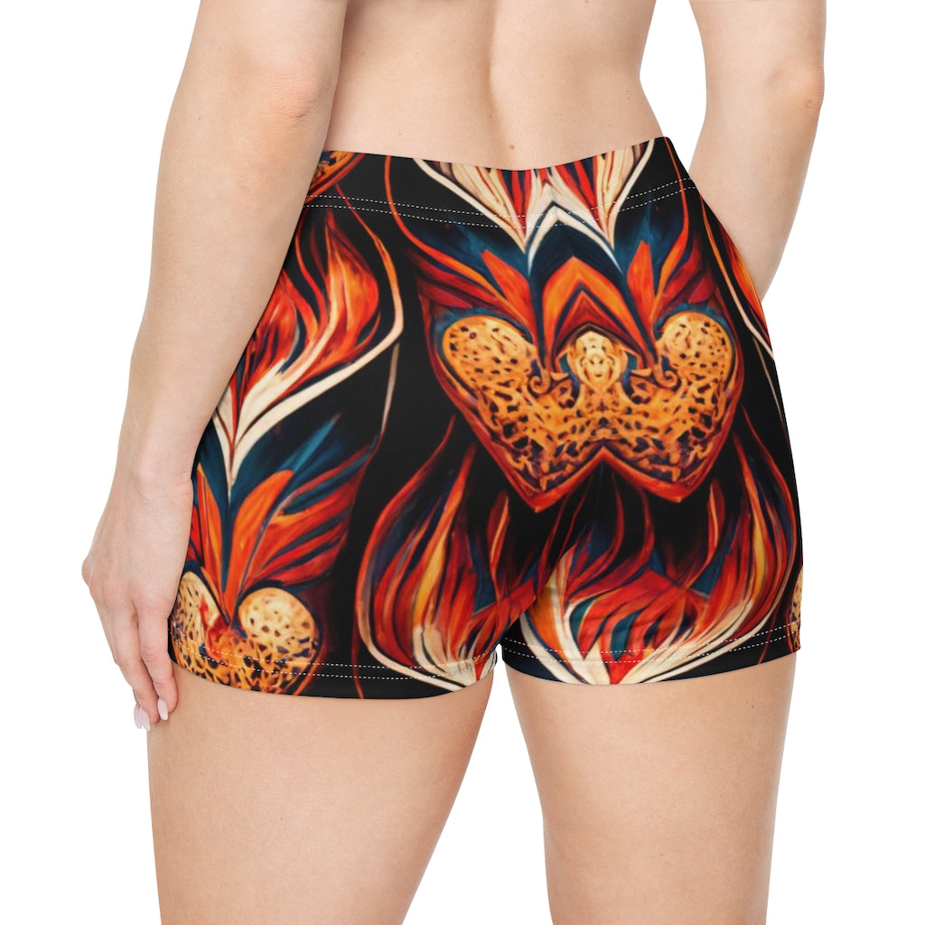 stylized vivid flames and hearts repeating pattern style of ed hardy - Women's Shorts (AOP)