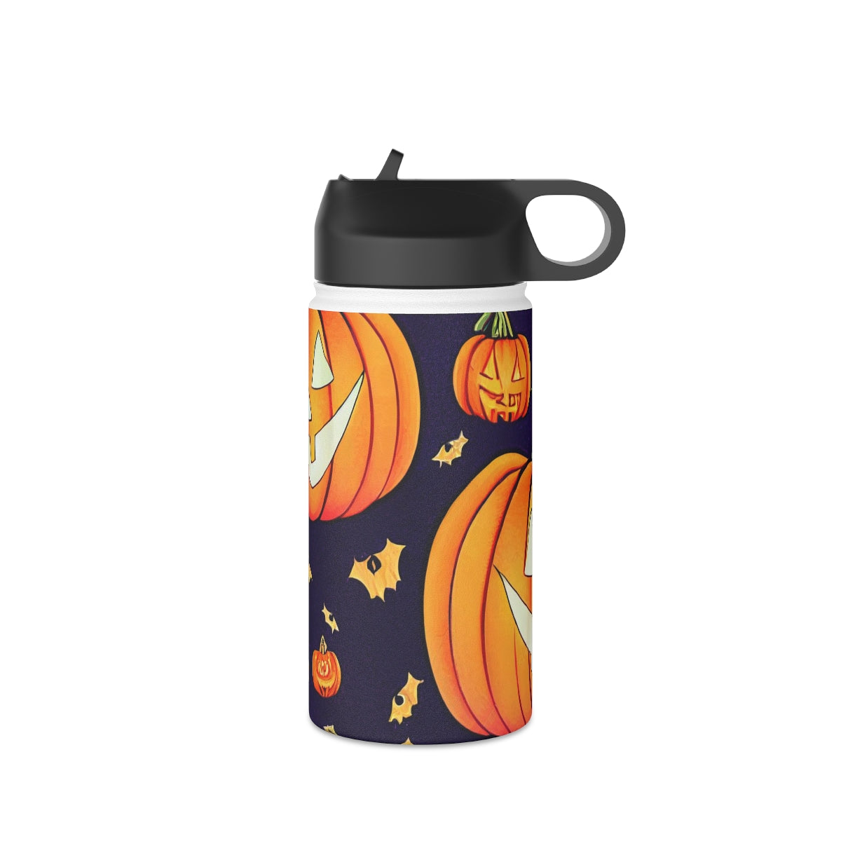 Stainless Steel Water Bottle, Standard Lid - Halloween wall art, Halloween decor, cat bat vampire witch ghost pumpkin, repeating seamless pattern , in the style of alphonse mucha