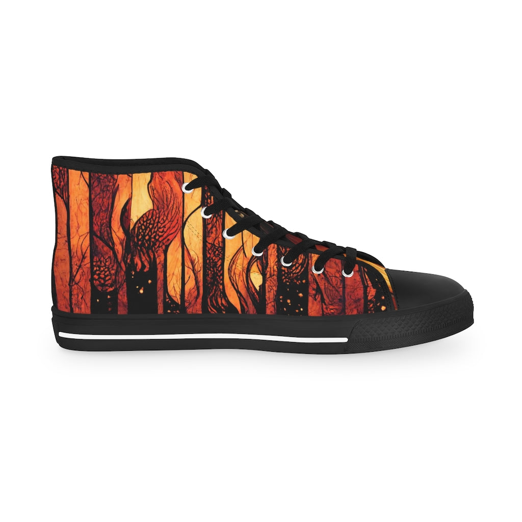 tiling pattern on wood panel of black flames - Men's High Top Sneakers