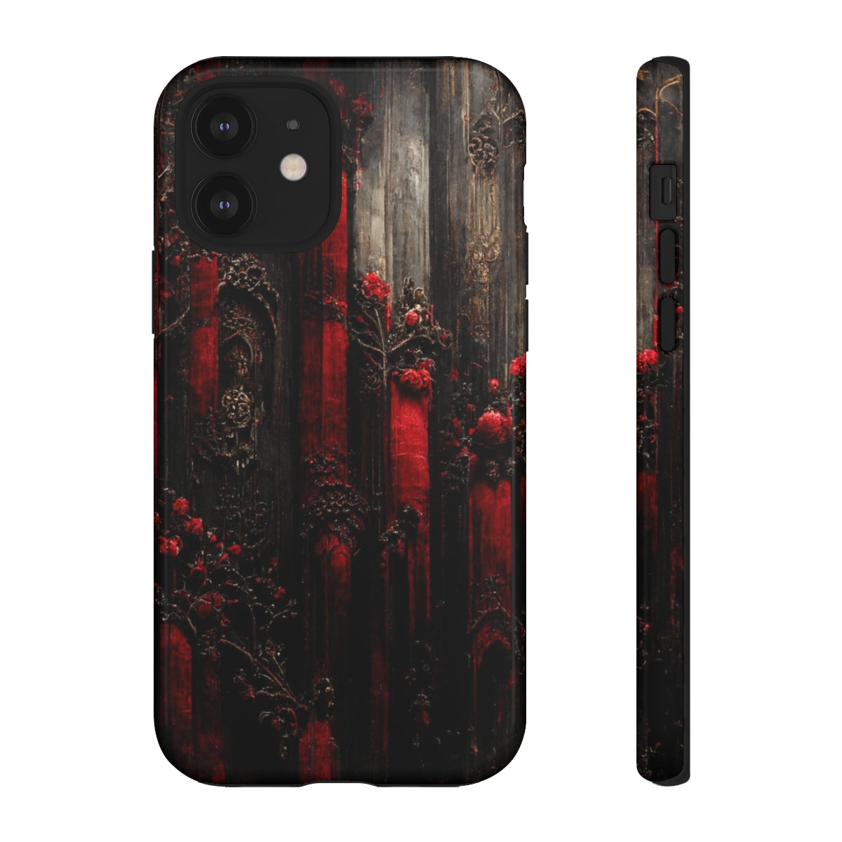 phone case - wall paper texture of red and black gothic painting octane rendering cinematic wooden detailed design frame