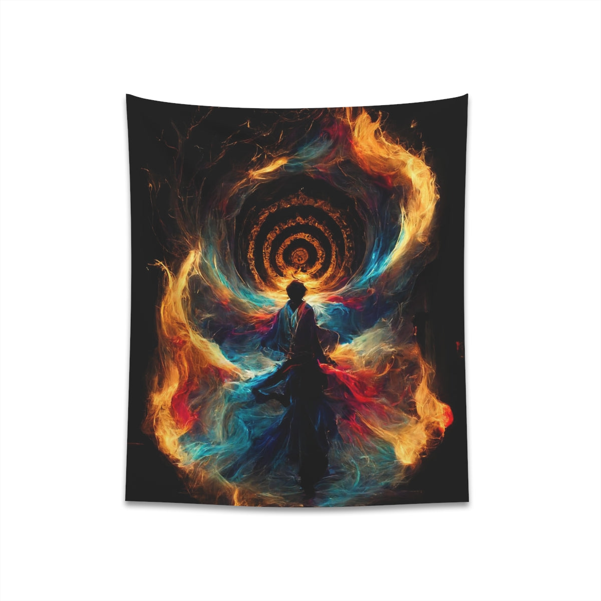 god of psychedelics dancing in a vortex made of fire - Indoor Wall Tapestries