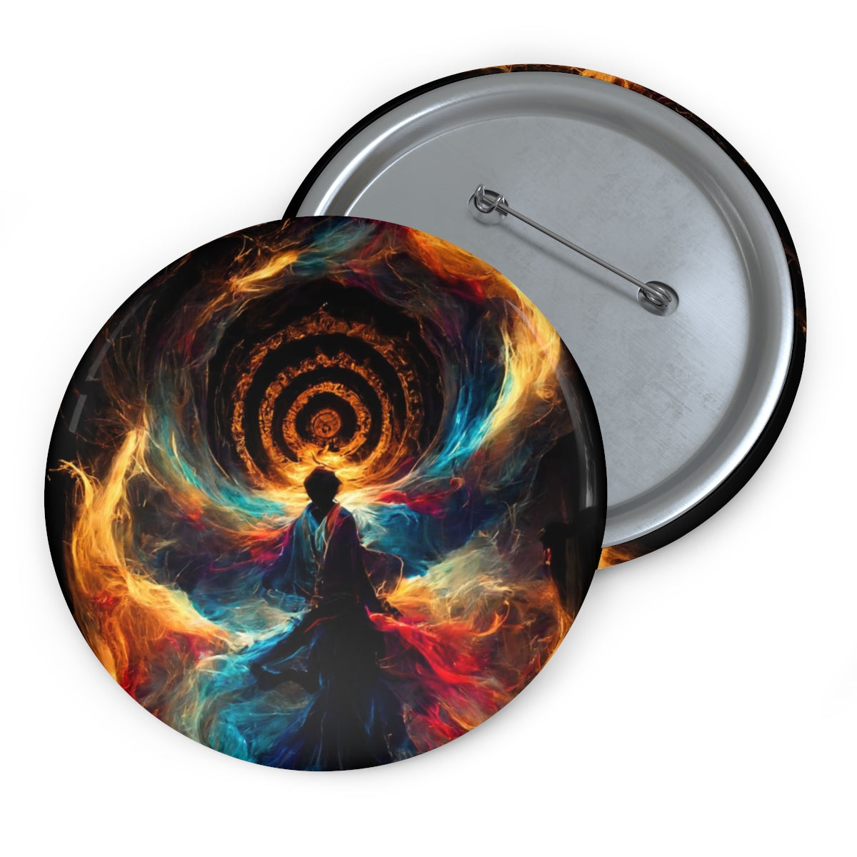 Pin Buttons - god of psychedelics dancing in a vortex made of fire