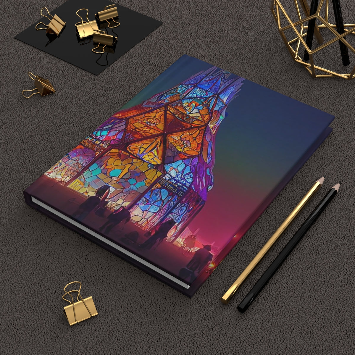 stained glass cathedral at burning man at night - Hardcover Journal Matte