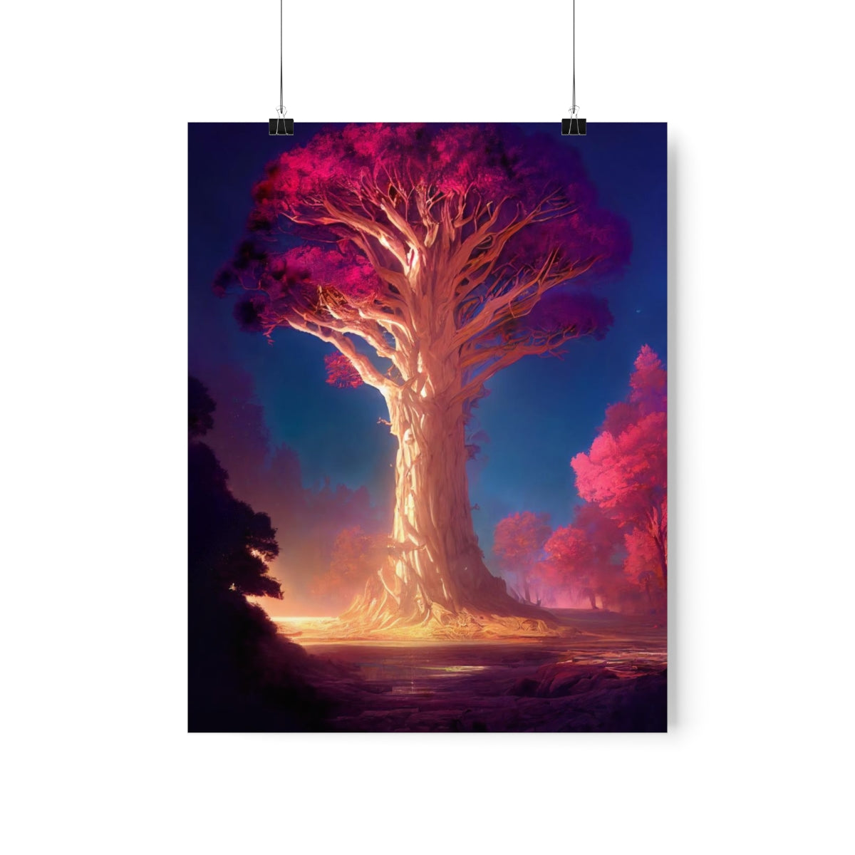 Premium Matte vertical posters - gate to a psychedelic realm, giant tree, light, highly detailed, immersive, volumetric light, detailed concept art