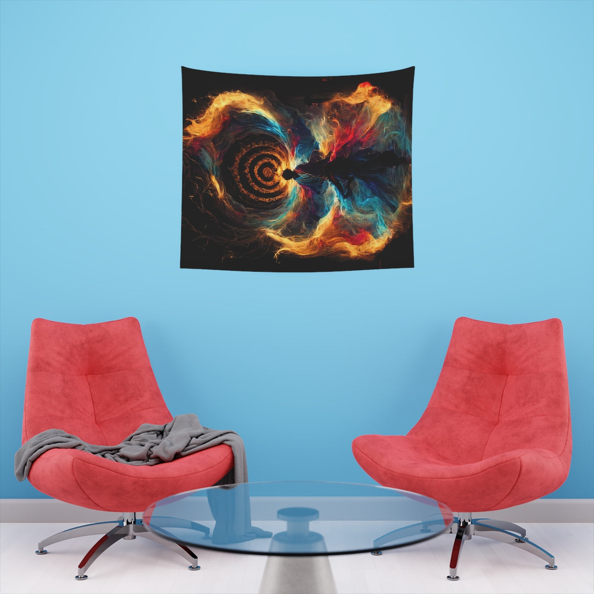 god of psychedelics dancing in a vortex made of fire - Indoor Wall Tapestries